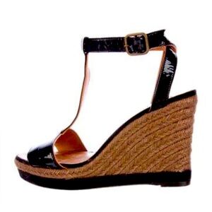 Lanvin Black Patent Wedge Sandals